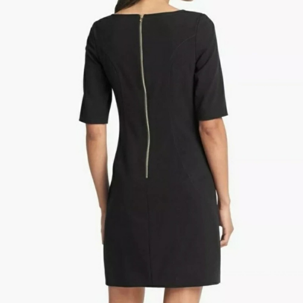 Tahari Seamed A-line Dress Size 16 Gray Exposed Zipper Elbow Sleeves - Picture 7 of 7